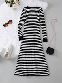 SHEIN Tween Girl Striped Pattern Sweater Dress - Beige - View 2