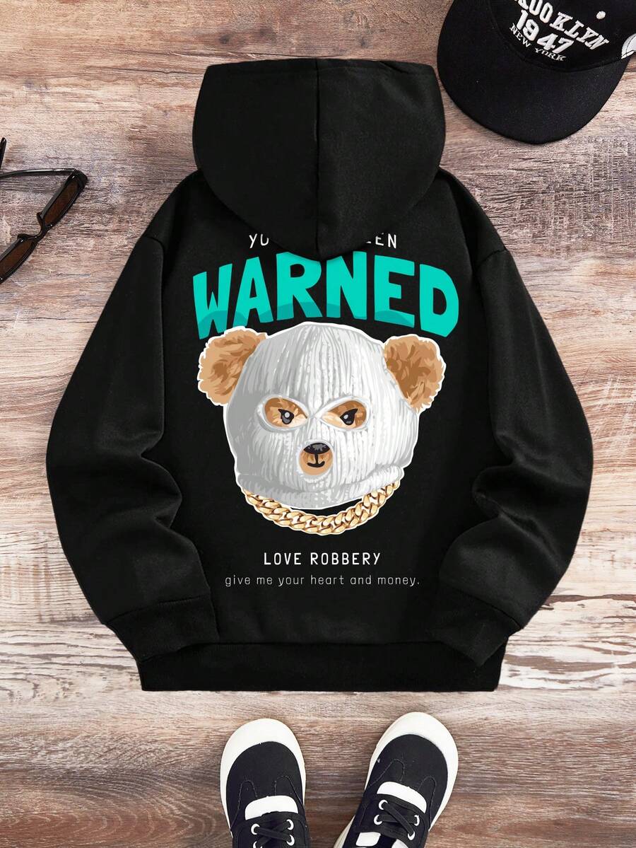 Teen Boy Slogan & Cartoon Graphic Sweatshirt - Black - View 1