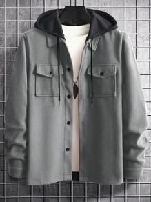 Manfinity Homme Nam Túi có nắp Dây rút áo có mũ 2 trong1 Áo khoác - Màu Xám nhạt - Xem 4