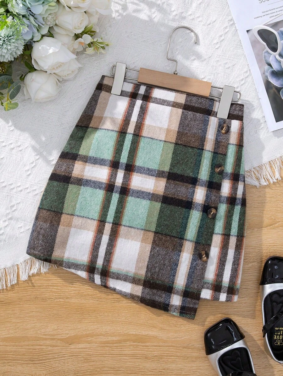 Falda escocesa para niña preadolescente - Verde - Ver 1