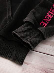 少女字母图案落肩拉链卫衣 - 灰色 - 查看 5