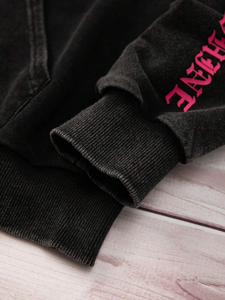 Teen Girls Letter Graphic Drop Shoulder Zip Up Sweatshirt