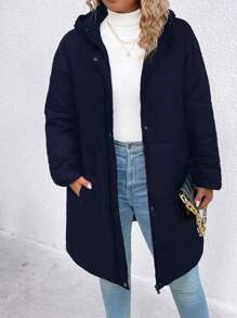 SHEIN LUNE 加大插肩袖连帽加厚棉服外套冬季 - 藏蓝色 - 查看 3