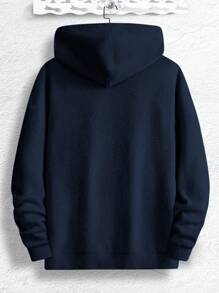 Manfinity Homme 男士字母貼片半拉鍊泰迪大號連帽衫 - 藏蓝色 - 查看 2