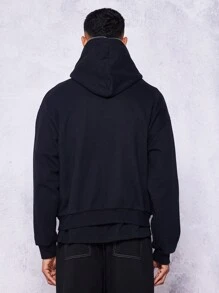 SUMWON Regular Fit Zip Through Hoodie - Black - View 2