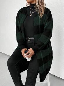 EMERY ROSE Plus Buffalo Plaid Pattern Drop Shoulder Duster Cardigan, For Winter Fall Cloth For Women - Multicolor - View 4