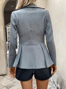 SHEIN Unity Lapel Neck Zip Up Fold Pleated Hem Jacket - Grey - View 2
