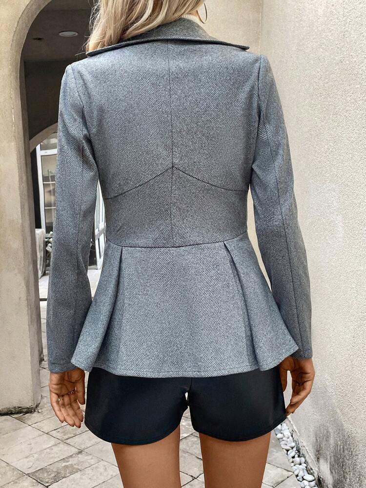 Lapel Neck Zip Up Fold Pleated Hem Jacket