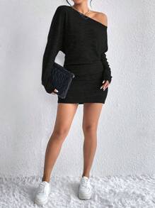 SHEIN Essnce Solid Batwing Sleeve Bodycon Dress