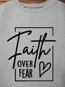 SHEIN EZwear Heart & Letter Graphic Drop Shoulder Sweatshirt - Grey - View 3