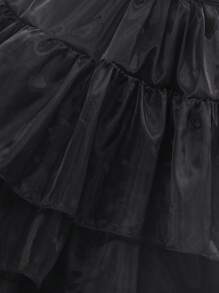 Black Elegant Vintage Young Girls Halloween Mesh Ruffle Hem Dress, Durable Fabric, Suitable For Halloween Costume, Stage Performance, Role Play, Cosplay, Halloween Dress - Black - View 7