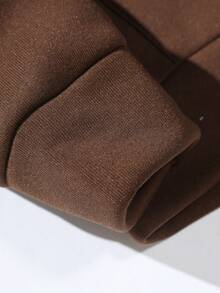 ROMWE MEN Street Life Guys Lightning & Letter Graphic Drawstring Thermal Lined Hoodie - Coffee Brown - View 6