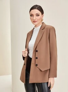 Seusyu Lapel Neck Double Breasted Blazer - Brown - View 1