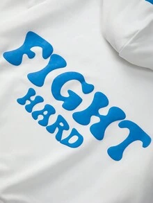 青少年女孩字母圖案落肩袖連帽衫和短褲