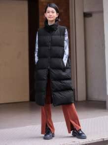 FRIFUL 1 pieza Chaleco acolchado con cremallera de unicolor para invierno - Negro - Ver 8