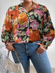 SHEIN Franclia Hơn In hoa Tay áo loe Áo sơ mi - Nhiều màu - Xem 1
