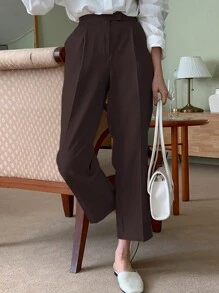 DAZY High Waist Plicated Detail Straight Leg Pants Women Dress Pants Fall - Coffee Brown - View 1