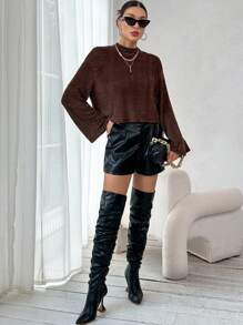 SHEIN Essnce Mock Neck Trumpet Sleeve Tee
