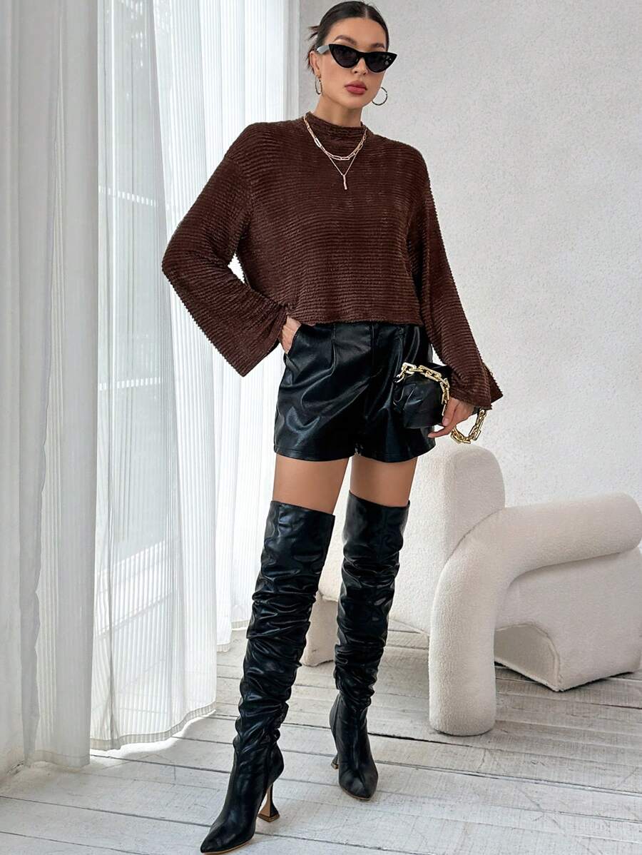 SHEIN Essnce Mock Neck Trumpet Sleeve Tee