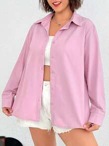 SHEIN EZwear Plus Solid Button Front Shirt