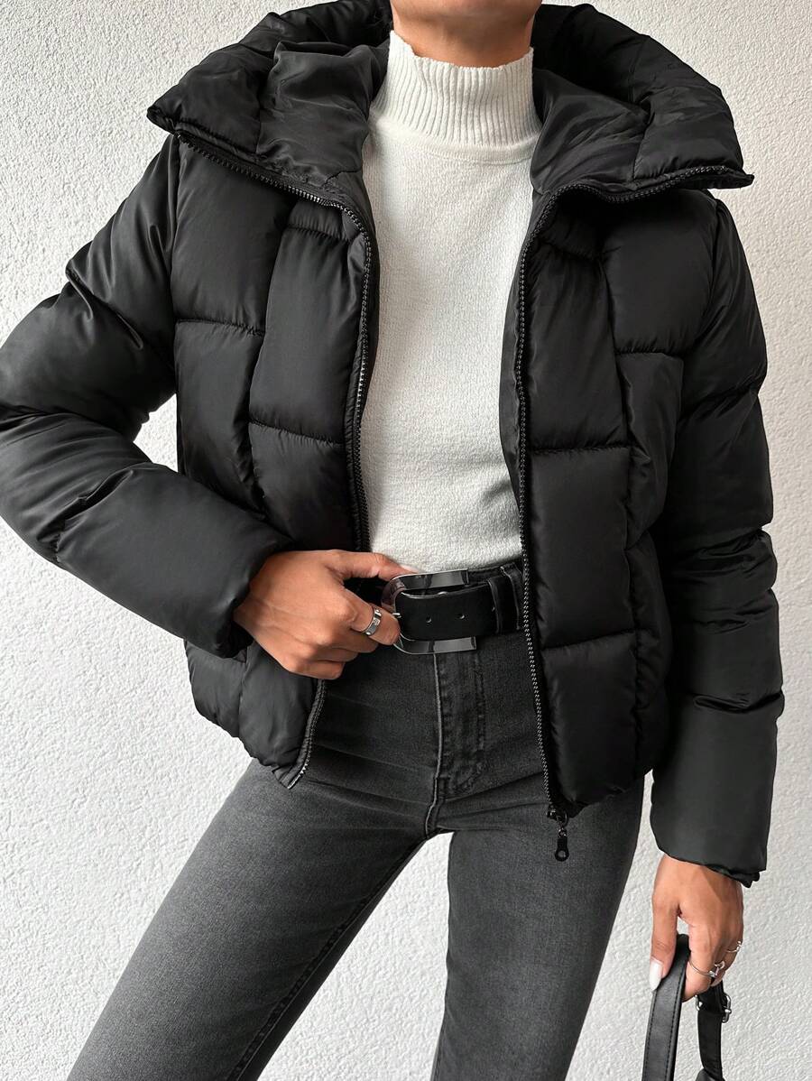 EURMUSE Women'S Zipper Closure Hooded Padded Coat - Black - View 1