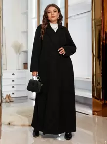 SHEIN Unity Plus Lapel Neck Longline Coat - Black - View 5