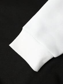 Claim Dot 男士宽松撞色二合一连帽卫衣，带抽绳，黑白配色，Y2K风格男士连帽衫，休闲男士连帽衫，秋季长袖上衣 - 黑色 - 查看 5