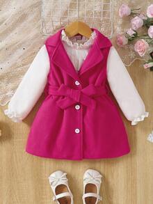 SHEIN 女嬰荷葉邊洋裝和腰帶外套 - 玫瑰紅 - 查看 3