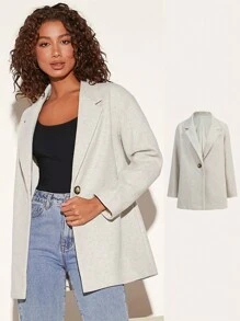 SHEIN BASICS Lapel Neck Single Button Overcoat - Beige - View 1
