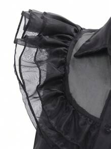 Black Elegant Vintage Young Girls Halloween Mesh Ruffle Hem Dress, Durable Fabric, Suitable For Halloween Costume, Stage Performance, Role Play, Cosplay, Halloween Dress - Black - View 5