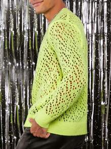 FeverCity Men Solid Pointelle Knit Sweater, For Fall Winter - Mustard Yellow - View 4