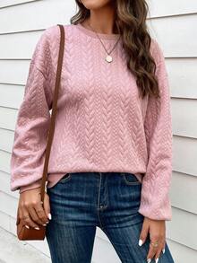 SHEIN LUNE Solid Drop Shoulder Sweatshirt - Pink - View 5