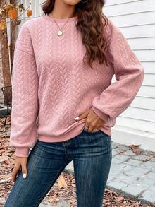 SHEIN LUNE Solid Drop Shoulder Sweatshirt - Pink - View 7
