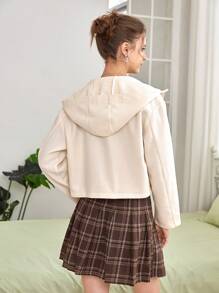 SHEIN EZwear 素色連帽粗呢大衣 - 白色 - 查看 2