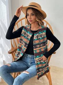 SHEIN VCAY Gilet cappotto con stampa geo aperto davanti - Multicolore - Visualizzare 5