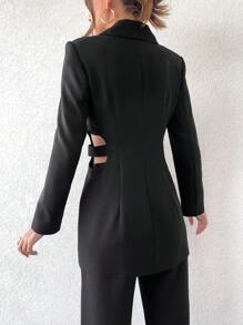 EURMUSE Lapel Collar Single-breasted Blazer With Back Hollow Out Design - Black - View 5