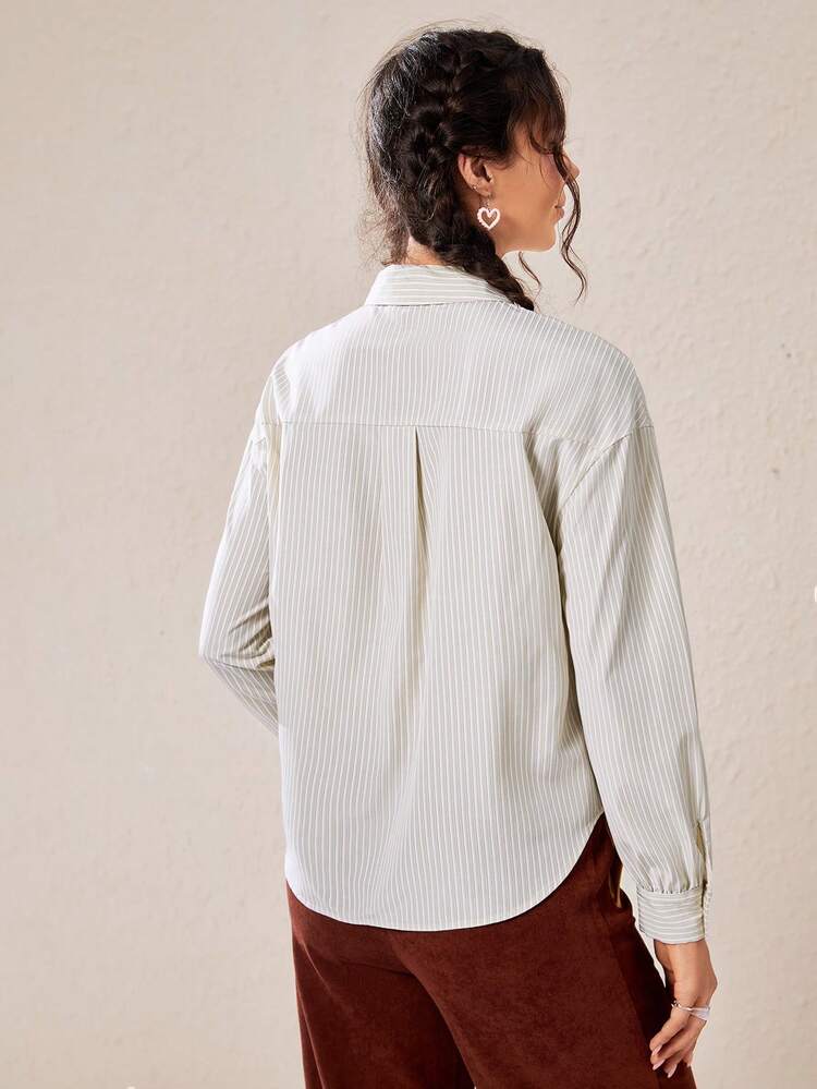 Striped Print Button Front Shirt With Tie