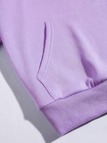 INAWLY Slogan & Butterfly Print Kangaroo Pocket Drawstring Thermal Hoodie BUTTERFLY Never Give Up NO MATTER WHEN Do What You THINK IS RIGHT AND ENJOYABLE,Long Sleeve Tops - Lilac Purple - View 5