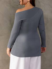 SHEIN EZwear Große Größe Pullover mit asymmetrischem Kragen, Schlitz am Saum,