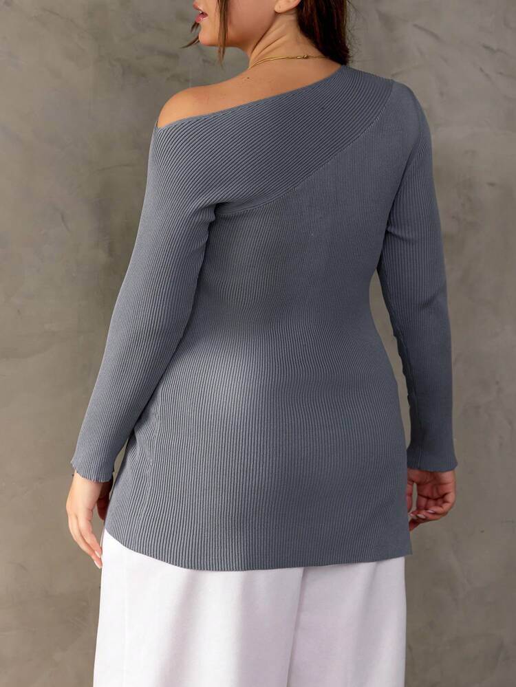 Plus Asymmetrical Neck Split Hem Sweater