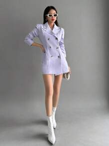 SHEINNeu Double Breasted Blazer Dress - Mauve Purple - View 4