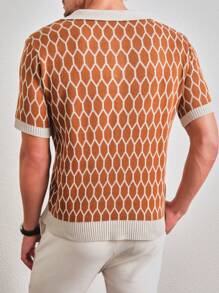 SHEIN Nam Họa tiết Toàn thân Cổ Polo Knit ngọn - Lạc đà - Xem 2