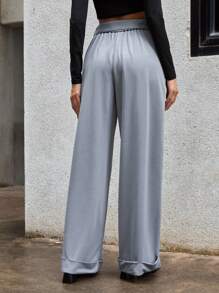 SHEIN Essnce Pantaloni suit vita alta cintura con fibbia gamba ampia - Grigio - Visualizzare 5