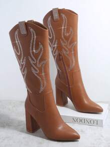 SHUZIA Embroidery Detail Chunky Heeled Boots Mother's Day Present