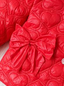 SHEIN Baby Girls' Vintage And Cute Heart Shaped Label Embellishment, Bow Tie, Thicken Fleece Collar, Casual Coat For Outdoor Activities In Fall And Winter - Red - View 5