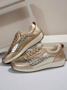 Fall/Winter Women's Fashionable And Versatile Lace-Up Lightweight Sports Shoes,Sneakers For Women - Gold - View 4