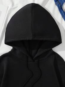 SHEIN EZwear 大码花卉标语图案落肩卫衣 - 黑色 - 查看 6