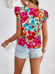 SHEIN VCAY 印花荷葉邊襯衫 - 彩色 - 查看 2