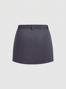 SHEIN EZwear Plus Flap Pocket Denim Skirt - Grey - View 2