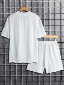 Manfinity Homme Men Solid V Neck Tee & Drawstring Waist Shorts - White - View 2